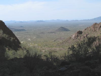 Looking back at the vista from Palm Canyon, the La Paz valley encompassed in the Yuma Proving Ground Military Reservation.