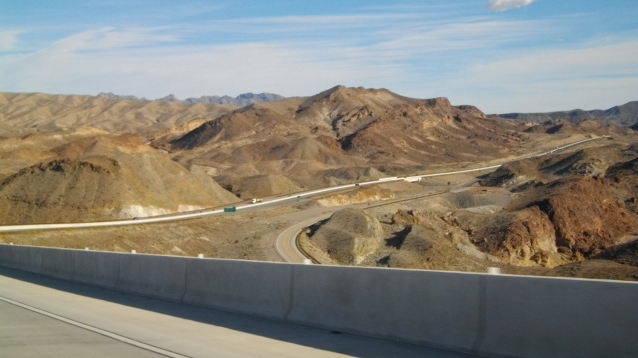Leaving Las Vegas we took the new bridge over the Colorado River past Hoover Dam. You get a nice view of a cement barricade and barren mountains in the distance!