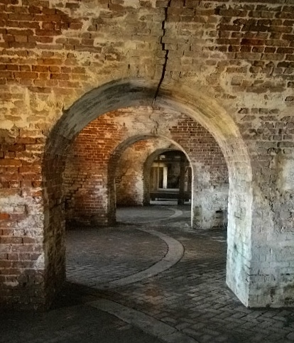 The circular interior where the gun ports and ammunition batteries were.